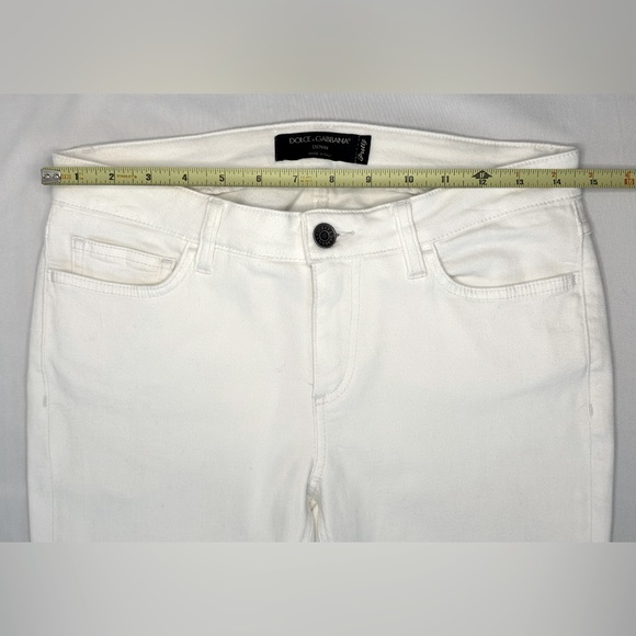 Dolce & Gabbana White/Gold Pineapple-Pocket Skinny Jeans, Size US 8 / IT 42 - Picture 8 of 14